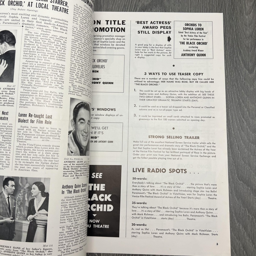 Vtg 1959 The Black Orchid Movie Pressbook Paramount Showmanship Manual Sophia - Picture 5 of 10